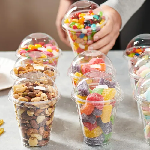 Miniatura 6 de GUSTO [12 oz - 50 unidades de vasos de plástico transparentes con tapas de cúpula (sin agujero), tazas de frutas con tapas para fiestas - Perfectas