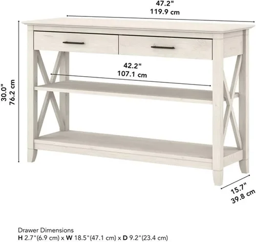 Miniatura 3 de Bush Home Key West - Mesa consola con cajones y estantes en roble blanco lino