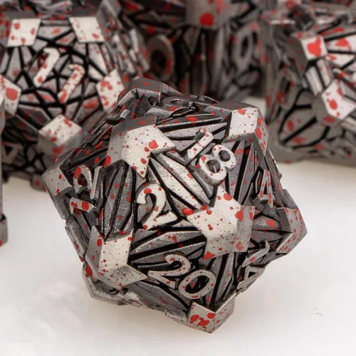 Miniatura 9 de Juego de dados de metal de 7 piezas con caja, dados D y D rojos para Debris RPG para juegos de mesa D&D, juego de rol, juego de dados poliédricos