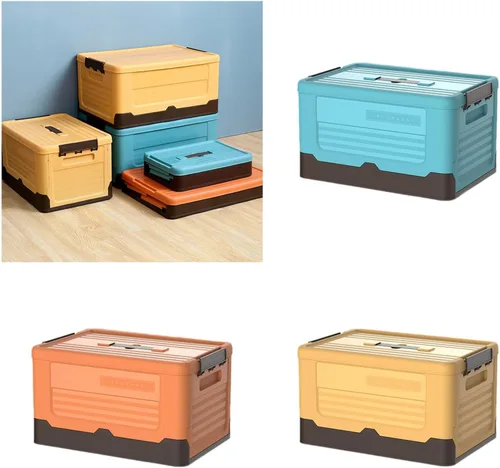 Miniatura 2 de Foldable Storage Crate Portable Folding Plastics Bin With Lid Space Saving Book Organizers Dorm Room Organization Supplies Office Storage Accessory