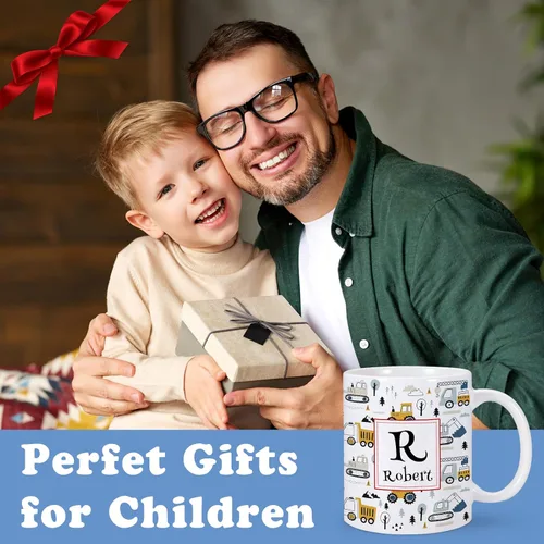 Miniatura 6 de Taza de café personalizada para niños con nombre e inicial, taza de cacao caliente personalizada para niños y niñas, taza de cerámica de 11 onzas
