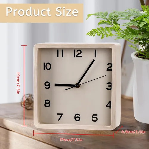 Miniatura 7 de Maxspace Reloj de pared de madera, reloj de pared cuadrado silencioso de 8 pulgadas sin tictac, funciona con pilas, reloj moderno y simple