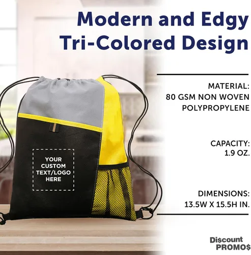Miniatura 34 de DISCOUNT PROMOS Juego de mochilas con cordón no tejidas personalizadas de 10/50/100, paquete personalizado a granel