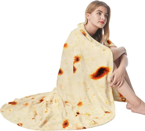 Miniatura 8 de Admitrack Manta de Tortilla Burrito 60 Pulgadas, Manta de Franela Super Suave de Doble Cara, Regalo de Elefante Blanco de Tortilla Gracioso y Marrón