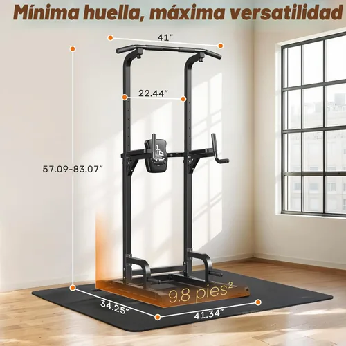 Miniatura 7 de Sportsroyals Power Tower - Estación de barra de dominadas, estación de inmersión estable de 450 libras para gimnasio en casa, equipo de Negro