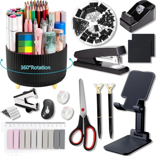 Miniatura 33 de Suministros de oficina, accesorios de escritorio negros, juego de suministros de oficina, juego de grapadora y dispensador de cinta, tijeras