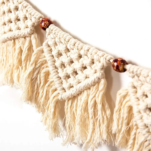 Miniatura 5 de Eiyye Paneles de flecos para colgar en la pared hechos a mano, guirnalda de pancarta, tapiz tejido de algodón, decoración de macramé bohemio