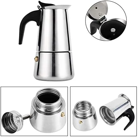 Miniatura 5 de 6.8 fl oz de acero inoxidable Mocha Coffee Pot Kettle Stove Top Espresso Make Pot, astilla