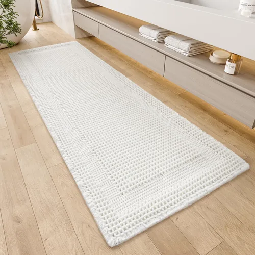 Miniatura 8 de AMOAMI Alfombra de Baño con Textura Waffle, Alfombras de Baño Absorbentes para Baño Antideslizantes, Alfombras de Baño Lavables a Máquina con Borlas