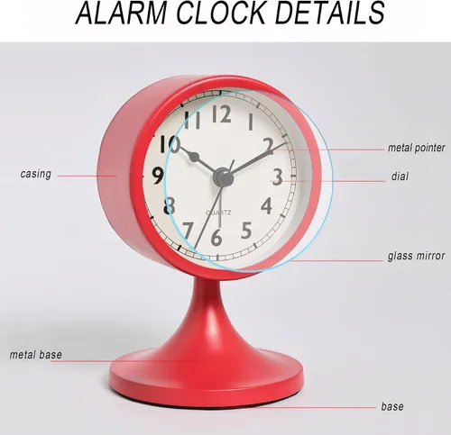Miniatura 3 de Reloj analógico lindo retro reloj de escritorio luz nocturna silenciosa mesa de metal despertador sin tictac pequeño funciona con pilas para mesita