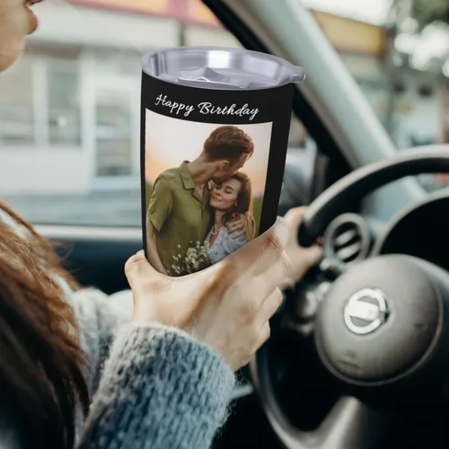 Miniatura 5 de Vaso personalizado con 2 fotos, nombre de texto, vaso de fotos personalizado de acero inoxidable, taza de viaje para café, taza de 20 onzas, regalo