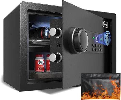 Miniatura 8 de Caja de seguridad biométrica XDeer con bolsa ignífuga, caja de seguridad de acceso rápido con huella dactilar mejorada, caja de seguridad