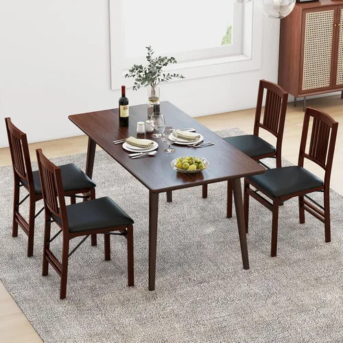 Miniatura 9 de GOFLAME Juego de 2 sillas de comedor plegables tapizadas de piel sintética con asiento acolchado y patas de madera de goma, sillas plegables sin