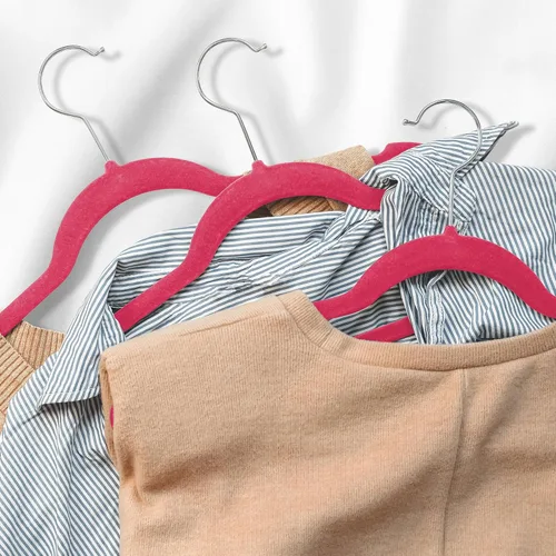 Miniatura 6 de Casafield 50 perchas de terciopelo para niños - Tamaño de 14 pulgadas para ropa de niños - Rosa