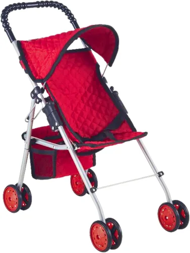The New York Doll Collection My First Doll Stroller con Canasta, Cochecito de Muñeca Plegable (Acolchado Rojo)