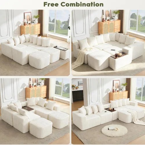 Miniatura 6 de Sofá seccional de 137.5 pulgadas, sofás modulares sin hueso para sala de estar, cómodo sofá de pana de felpa de asiento profundo, moderno sofá