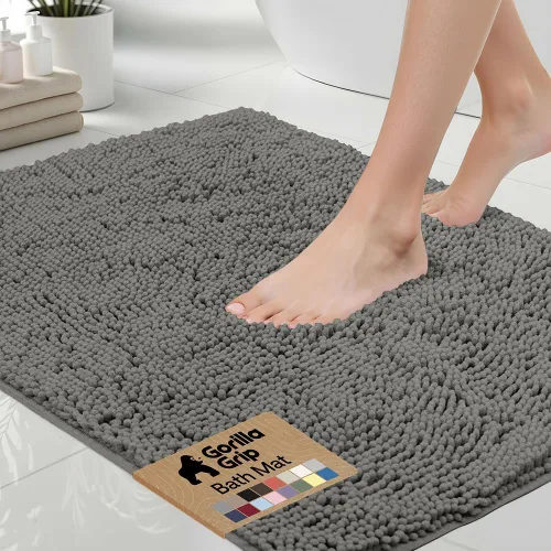 Miniatura 65 de Gorilla Grip - Tapete de baño afelpado, absorbente, peludo, de felpilla, para base de inodoro cuadrada, reverso de goma, suave, de microfibra, claro
