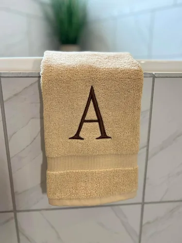 Miniatura 6 de Toalla de mano con inicial beige para baño, toalla bordada decorativa de calidad de hotel de lujo con monograma para tocador, spa, certificado