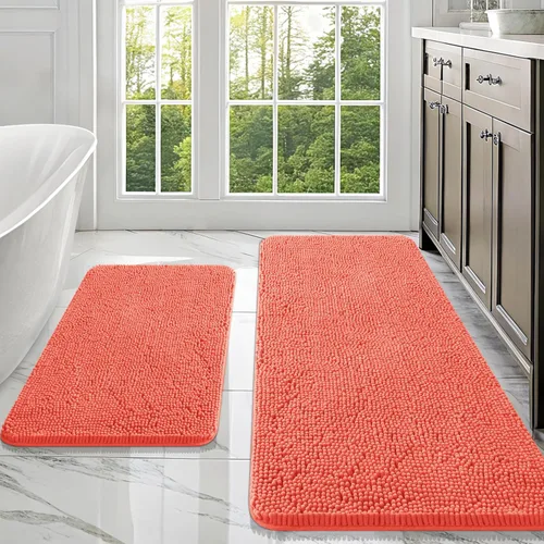 Miniatura 104 de OLANLY Juego de alfombras de baño de 2 piezas, alfombras de baño de chenilla suave y absorbente y alfombra de contorno en forma de U para inodoro