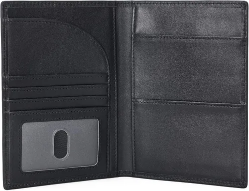Miniatura 8 de Polare - Soporte para pasaporte de cuero de grano completo con bloqueo RFID, billetera plegable para viajes, 2 pasaportes, Negro -, Slim