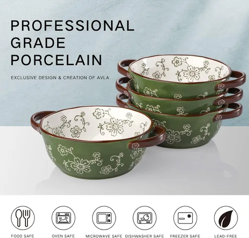 Miniatura 3 de AVLA Paquete de 4 cuencos de sopa de cerámica, 22 onzas de porcelana con doble asa, grandes Crocks de cerámica para sopa de cebolla francesa