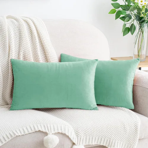 Miniatura 42 de HWY 50 Juego de 2 fundas de almohada de terciopelo verde azulado de 16 x 16 pulgadas, suaves, acogedoras, lisas, decorativas, de lujo, para sofá