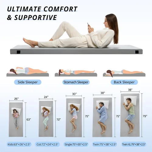 Miniatura 2 de EGOHOME Colchón de espuma viscoelástica de 2.5 pulgadas, portátil, enrollable, con parte inferior impermeable y antideslizante, tapete de camping