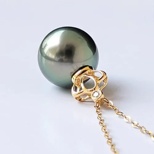 Miniatura 4 de Collar de perlas negras de Tahití para mujer, joyería fina redonda AAAA+ perlas de 0.394 pulgadas (0.394 in), collar con colgante de perlas, regalo