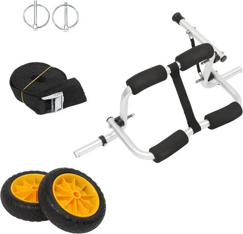 Miniatura 7 de Bonnlo Kayak - Remolque plegable de aluminio para kayak con neumáticos sólidos de 10 pulgadas, carrito de ruedas universales para kayaks, carrito