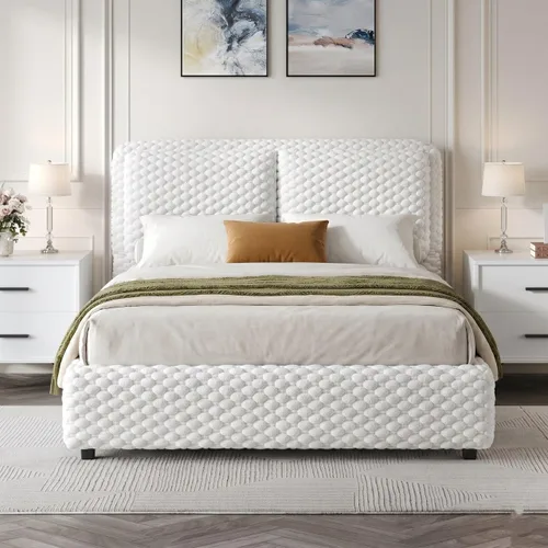 Miniatura 16 de REVOMINCA Marco de cama tamaño individual, marco de cama de nube con 2 cabeceras de almohada suaves, marco de cama tapizado de felpa de piel