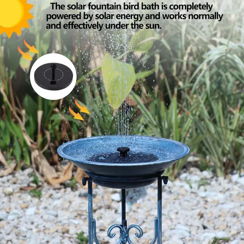 Miniatura 5 de Fuente Solar para Pájaros para Exterior, Juego de Combo de Fuente Solar y Baño de Pájaros con Soporte de Metal y Burbujeador, Baños Solares