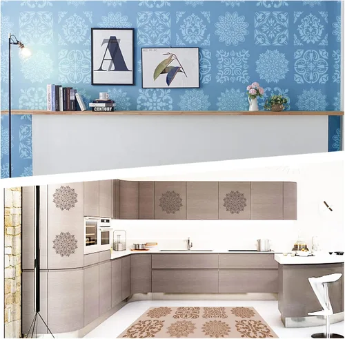 Miniatura 6 de INFUNLY Plantillas de Pared de Mandala para Pintar Plantillas de Azulejos Reutilizables para Paredes Plantillas de Piso de Concreto 12"X12
