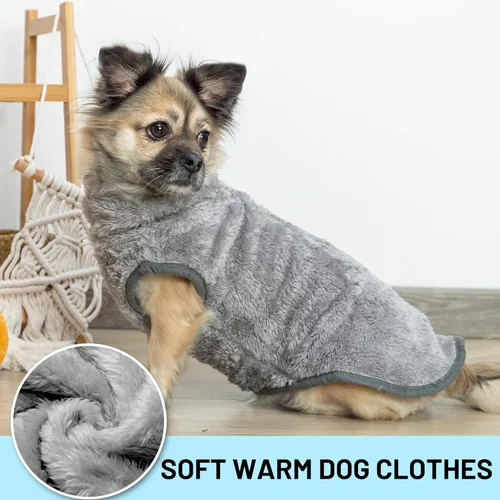 Miniatura 5 de Chaqueta para perros para clima frío, 2 paquetes de ropa de abrigo de invierno cálida de cuello alto para mascotas, abrigo de felpa ajustable