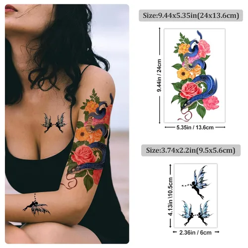 Miniatura 2 de Yazhiji 49 hojas de tatuajes temporales para mujeres y hombres 3D extra grandes, impermeables, sexy, flores, kits de tatuajes falsos Color flower