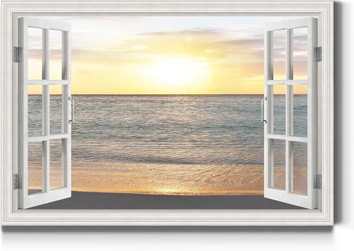 Miniatura 20 de Renditions Gallery Lienzo decorativo para pared, vista de barco viejo atracado en la playa de arena blanca, obra de arte para colgar en la pared