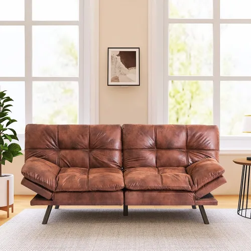 Miniatura 8 de Vyfipt Sofá cama futón, sofá pequeño de espuma viscoelástica con respaldo dividido para sala de estar, sofá biplaza moderno con reposabrazos