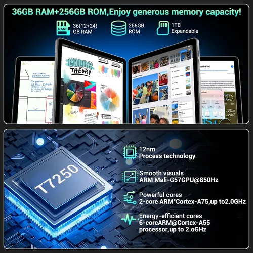 Miniatura 3 de Tablet Android 16 de 11 pulgadas con Gemini AI, tabletas de pantalla FHD de 2K, 36 GB de RAM 256 GB ROM, Octa-Core T615, 2 en 1 con teclado, 8000