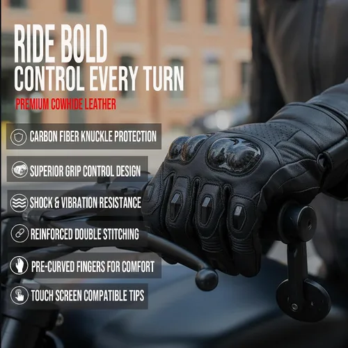 Miniatura 3 de Guantes de piel de anilina de vaca para motocicleta de hombre con control deslizante