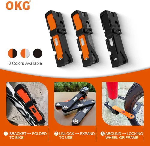 Miniatura 2 de OKG Candado plegable para bicicleta, 3.7 libras, 4 llaves, cerradura plegable de bicicleta de 3 pies, grado de seguridad 9/10, acero de aleación