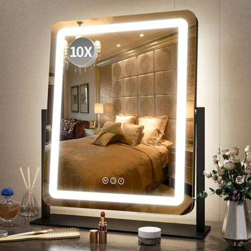 Miniatura 19 de FENNIO - Espejo de tocador con luces, espejo de maquillaje iluminado LED, pantalla táctil con 3 modos de iluminación, regulable, para mesa