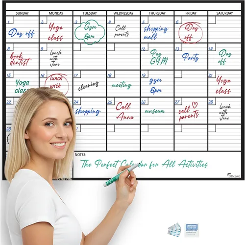 Miniatura 10 de Calendario pequeño de borrado en seco para pared de 17 x 26 pulgadas, mes en blanco para niños, oficina, agenda de aula, planificador mensual