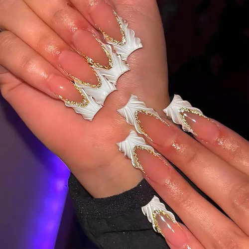 Miniatura 14 de IMSOHOT Uñas postizas, acrílicas de color naranja mate, puntas francesas cuadradas, 24 unidades, uñas extra largas con pegamento con bonitos diseños