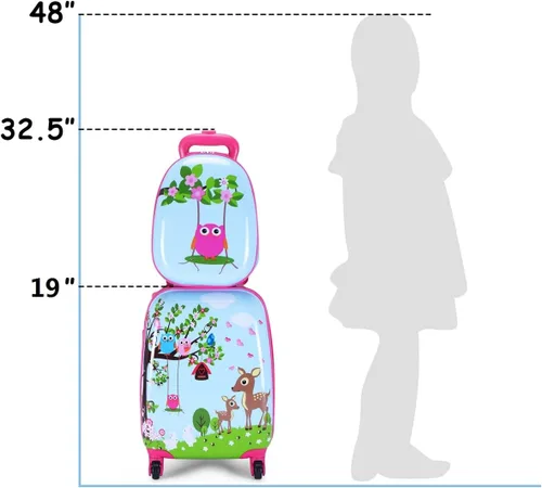 Miniatura 4 de GYMAX Juego de equipaje de mano para niños, maleta con ruedas de 12 y 16 pulgadas, 2 piezas