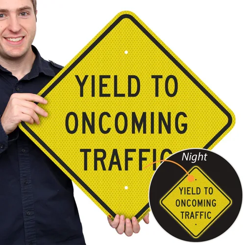 SmartSign Letrero "Yield to Oncoming Traffic" | Aluminio reflectante de grado diamante 3M de 18 x 18 pulgadas, fabricado en Estados Unidos Aluminio