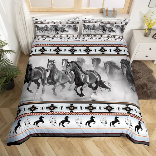 Miniatura 32 de Juego de funda de edredón con diseño de caballos, atrapasueños para niños, adolescentes, hombres, funda de edredón con estampado de caballos