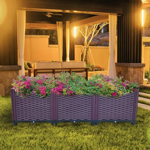Miniatura 5 de Doppy Cajas de jardín elevadas, kit de caja de cuidado de macetas de plástico, juego de 3 macetas profundas, caja de cultivo