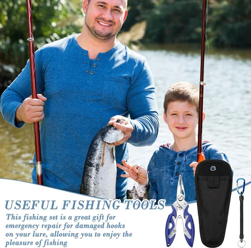 Miniatura 7 de Skylety 200 anillos divididos de acero inoxidable para pesca, 50 ganchos agudos, conector de aparejos de señuelo, alicates de pesca, cordón de Azul