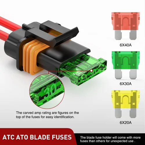 Miniatura 3 de Nilight 6 piezas Portafusibles en Línea 12AWG Impermeable ATC/ATO Portacuchillas 20A 30A 40A Regular Trabajo Pesado en Línea con Cubierta Compatible