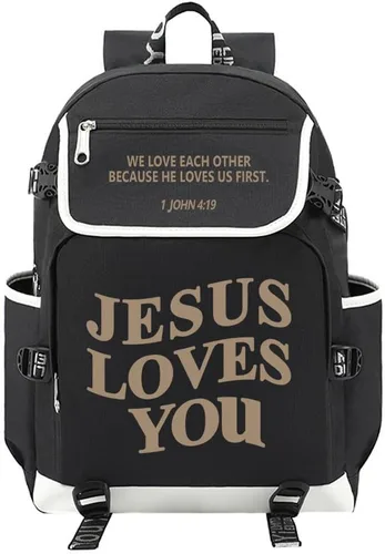 DIOMMELL Jesus Loves You - Mochila de lona con capacidad para computadora portátil, mochila de viaje Negro