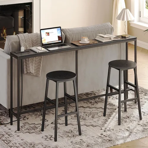 Miniatura 4 de MAHANCRIS Taburetes de bar, juego de 2 sillas de bar redondas con reposapiés, taburetes de bar de desayuno de cocina de 24.4 pulgadas, taburetes